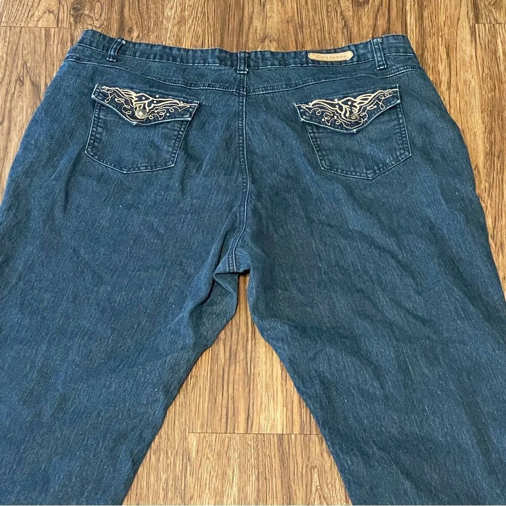 Vintage Y2K COS Cosmopolitan Jeans Stretchy Jeans Blue With Gold Embroidery 20W - Picture 11 of 13